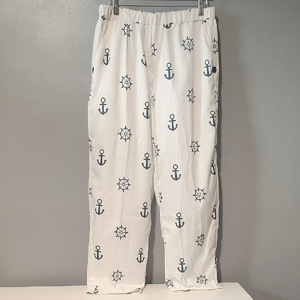 Nautical Print Women's White Sailor Pants - Picture 3 of 17